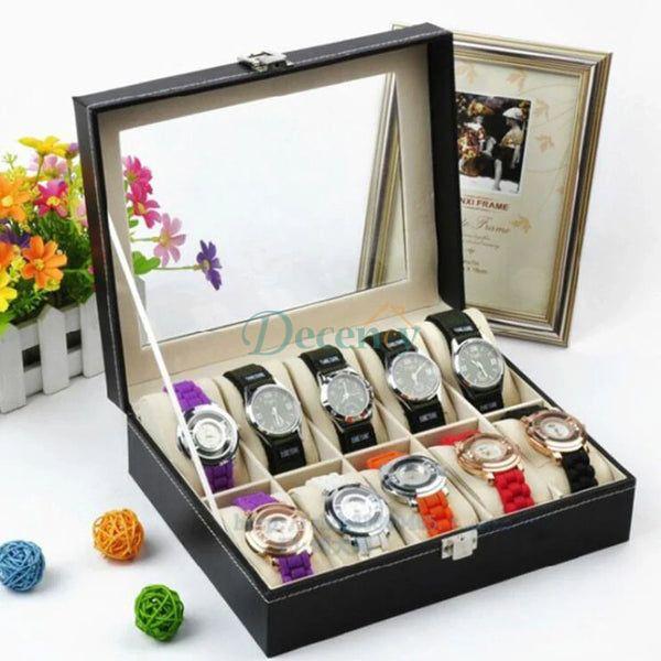 Premium Leather 10-Compartment Watch Box