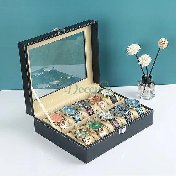 Premium Leather 10-Compartment Watch Box