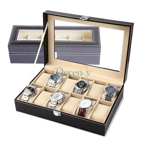 Elegant 12-Compartment Watch Storage Box