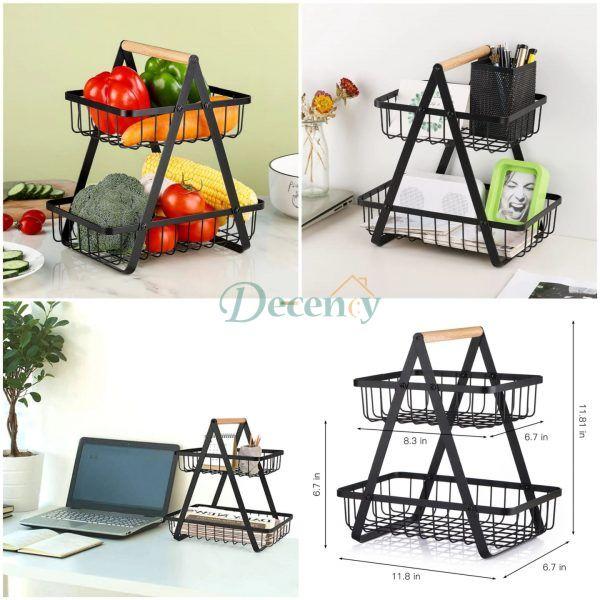 2-Tier Countertop Fruit Basket Storage, Vegetable Rack for Kitchen, Black - Decency