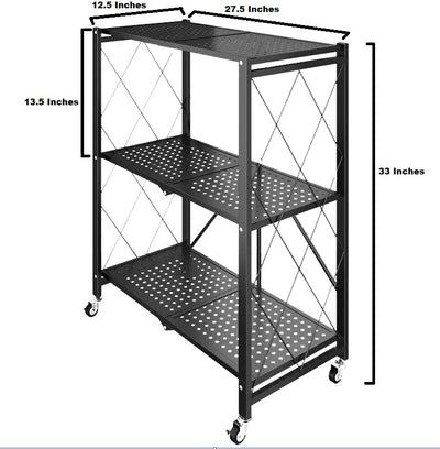 3 Tier Foldable Storage Shelves with Wheels