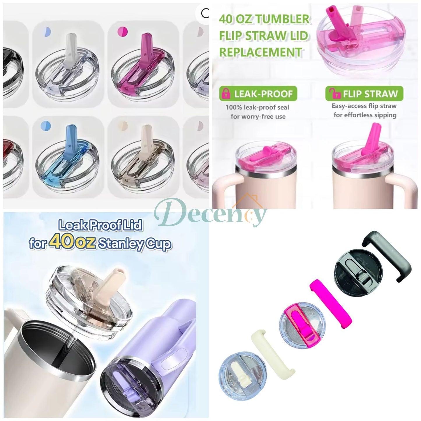 3Pcs 40oz Stanley Tumbler Flip Straw , Lid , Handle Water Proof