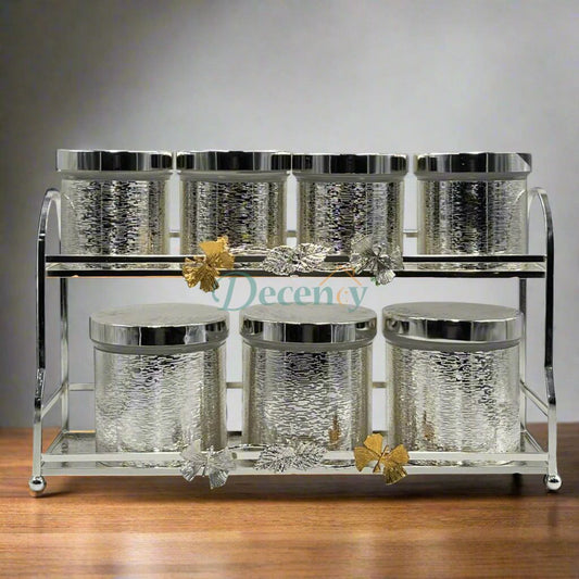 7-piece Gold & Silver -Plated Stainless Steel Spice Box Set with Stand
