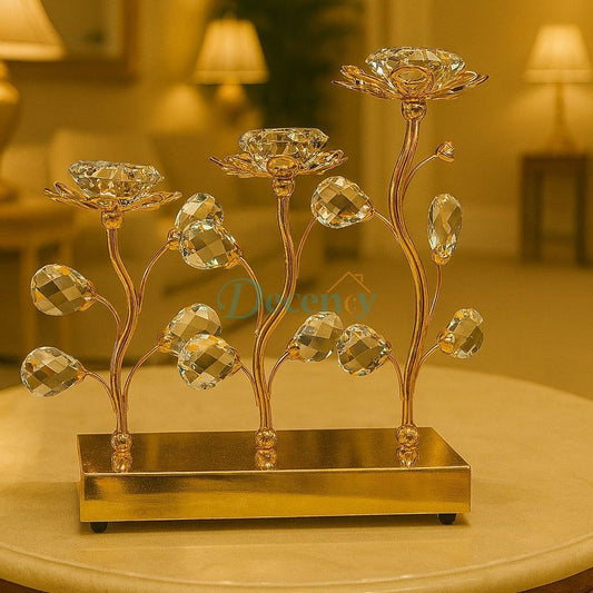Gold Metal Candle Stand with Crystal Detailing Elegant & Luxurious Candle Holder for Stylish Decor