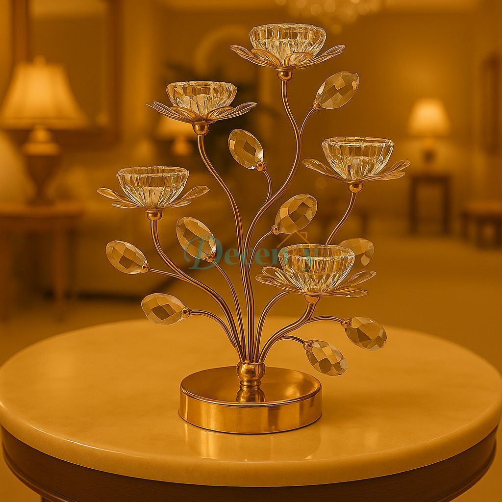 Gold Metal Candle Stand with Crystal Detailing Elegant & Glamorous Candle Holder for Sophisticated Decor