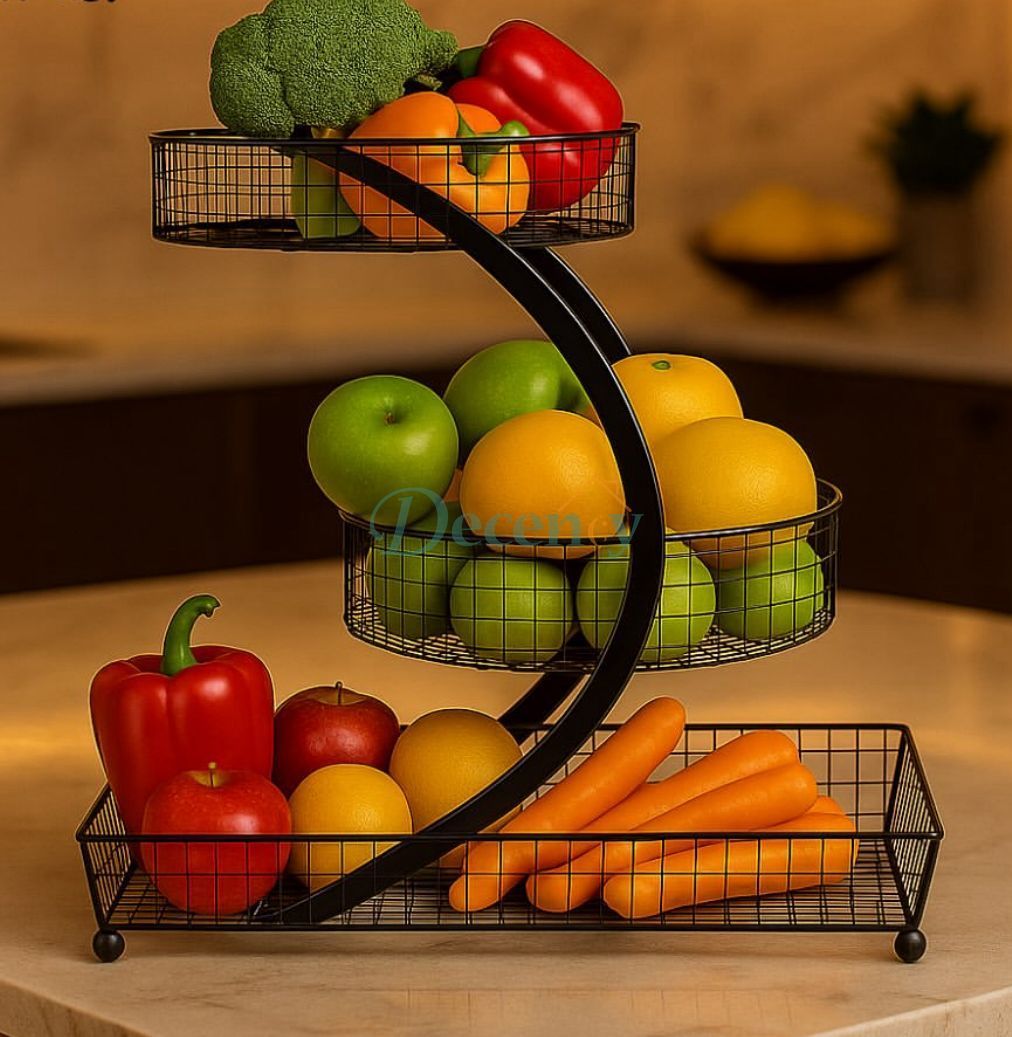 3-tier kitchen basket rack, fruit and vegetable stand, countertop produce organizer, space-saving fruit basket, metal kitchen storage rack, vegetable holder stand
