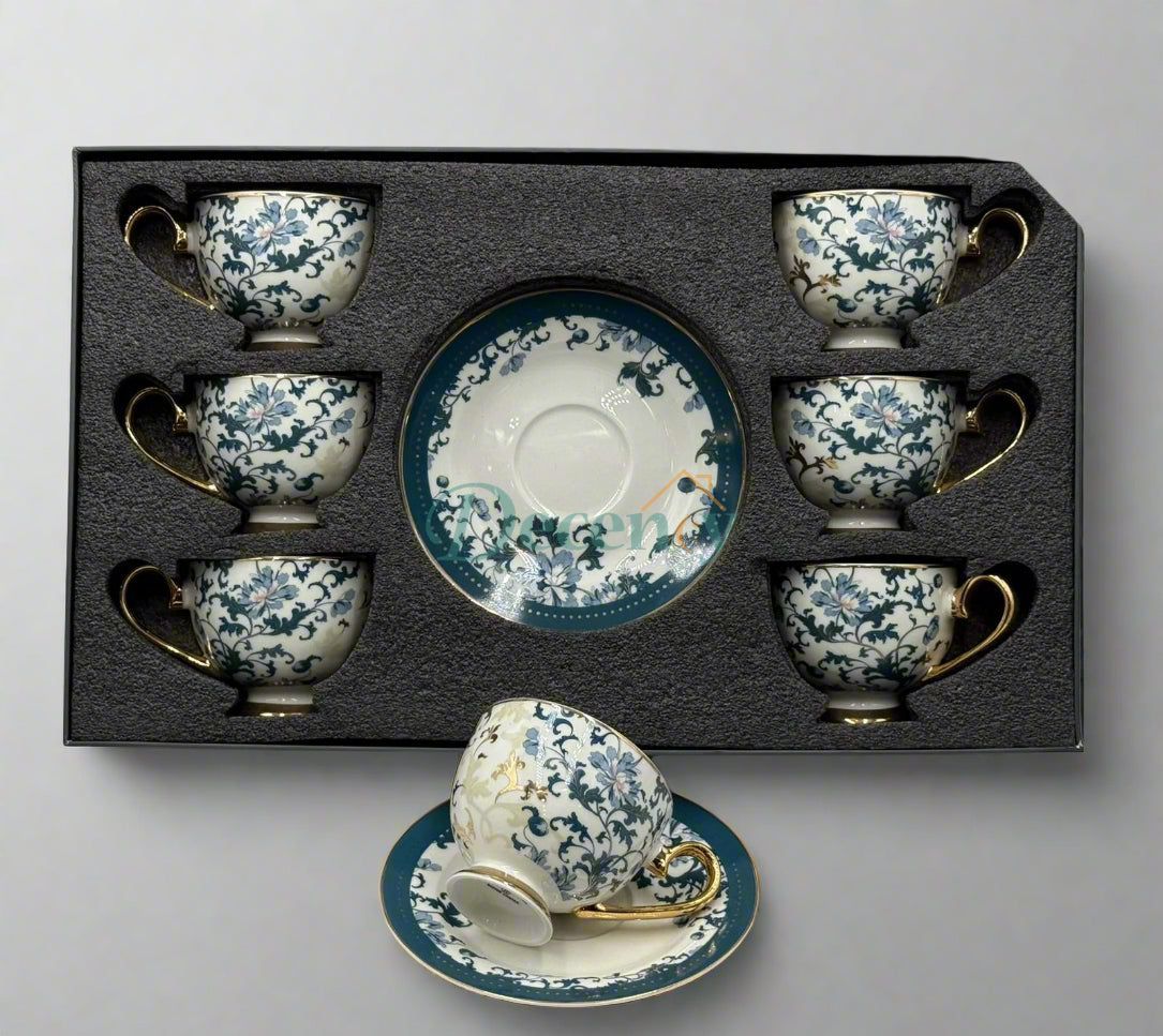 Johnson Brothers Blue Flora Tea Set – 6 -Piece Elegant Cups & Saucers