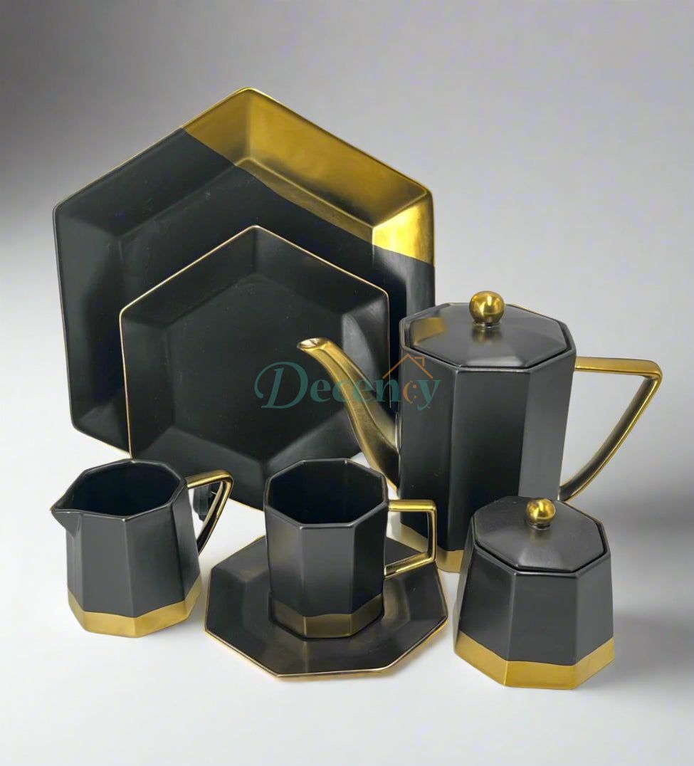 24 Piece Oxford Hexagon Tea Set – Stylish & Durable Serveware ( 1 )