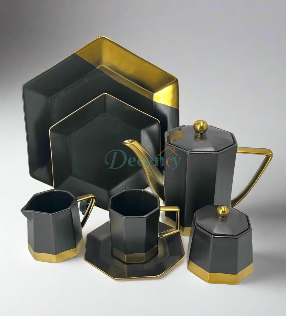 24 Piece Oxford Hexagon Tea Set – Stylish & Durable Serveware ( 1 )