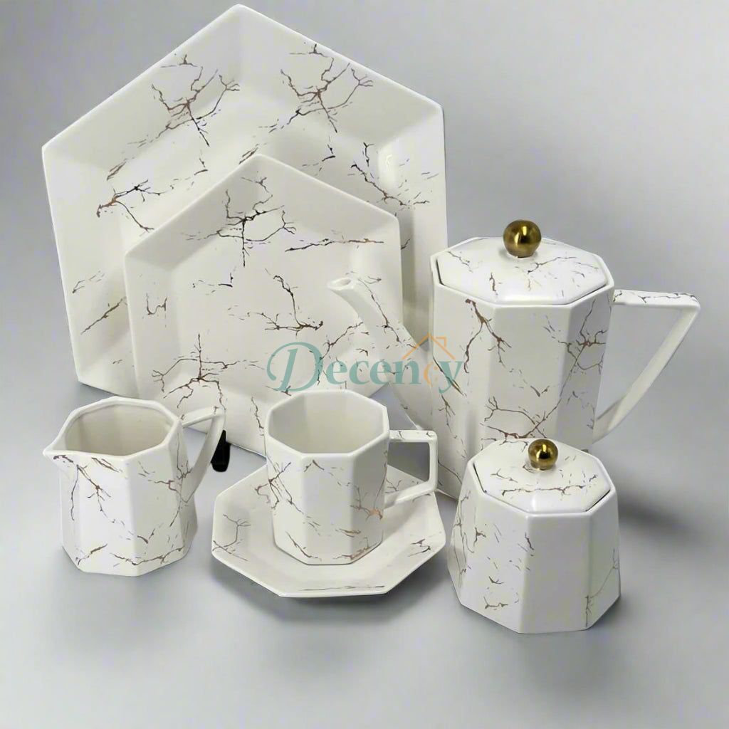 24 Piece Oxford Hexagon Tea Set – Stylish & Durable Serveware ( 2 )