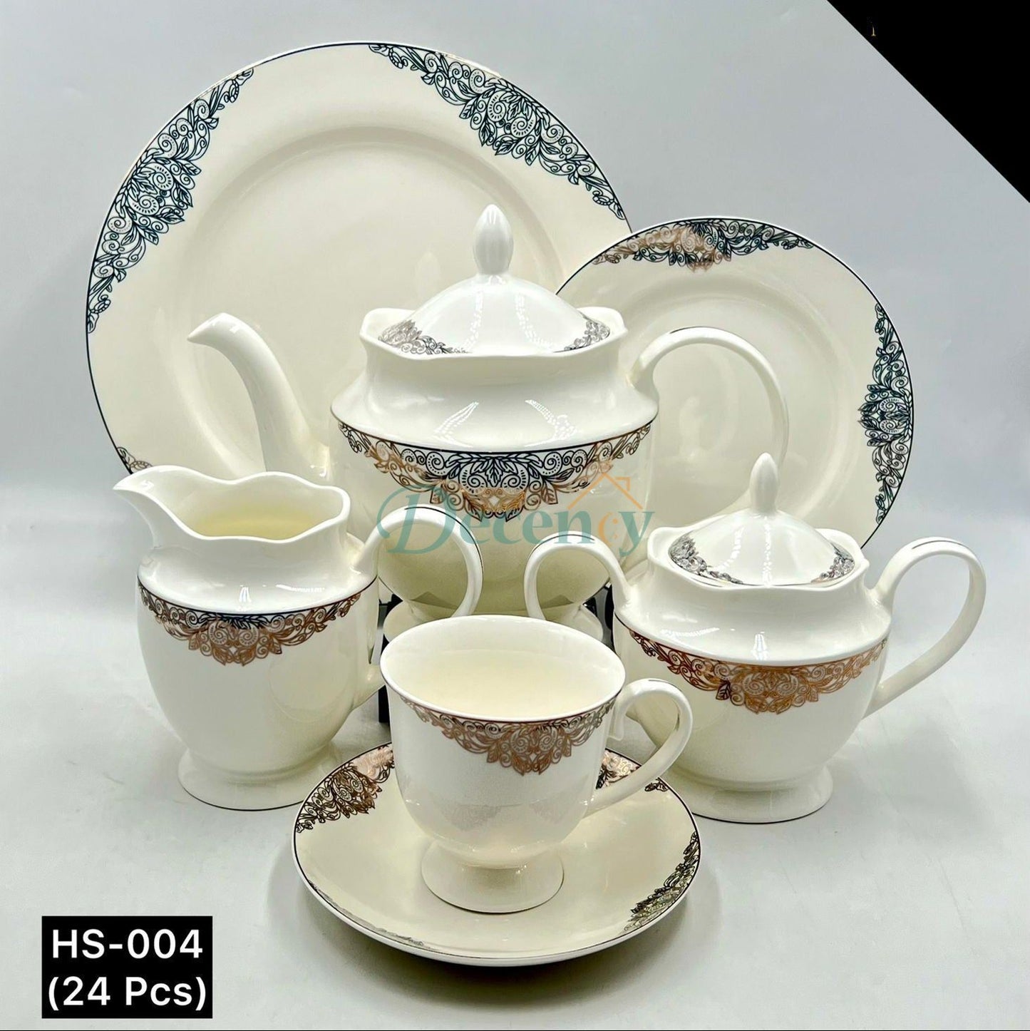 24 PCS Tea Set with Elegant -Cups, Saucers & Serving Accessories ( 5 )