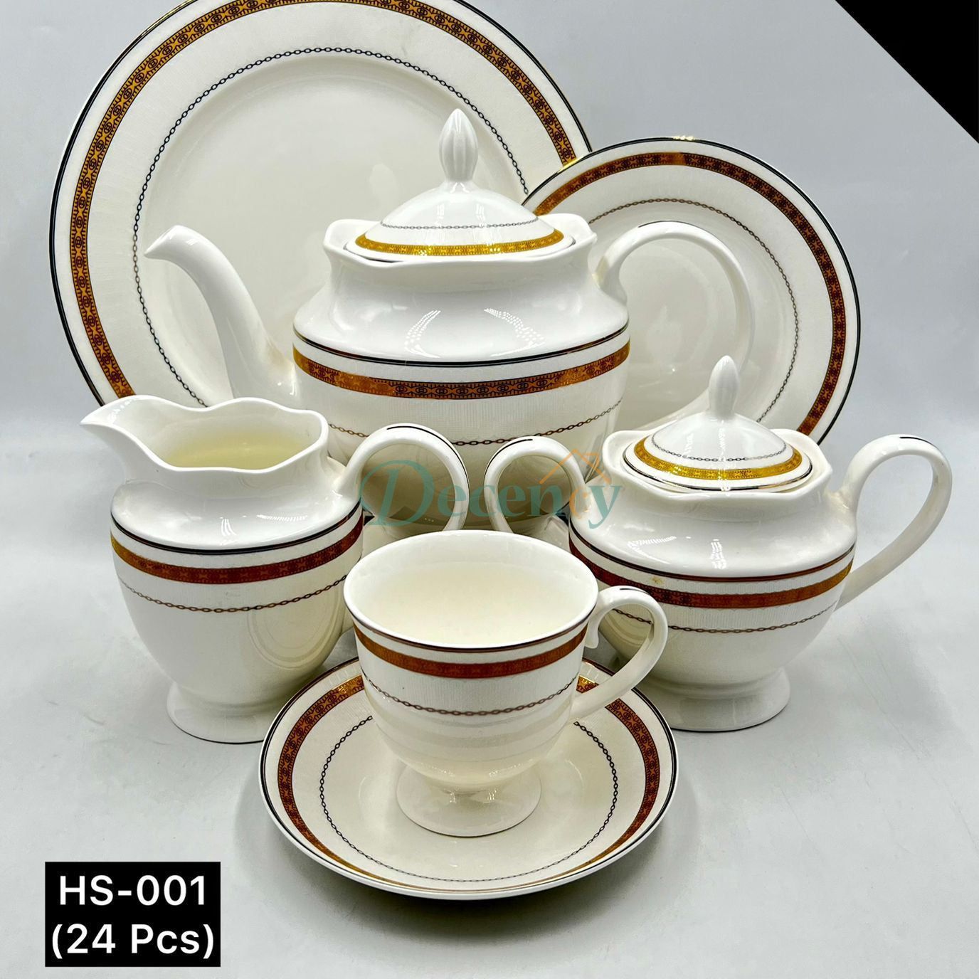 24 PCS Tea Set with Elegant -Cups, Saucers & Serving Accessories ( 7 )