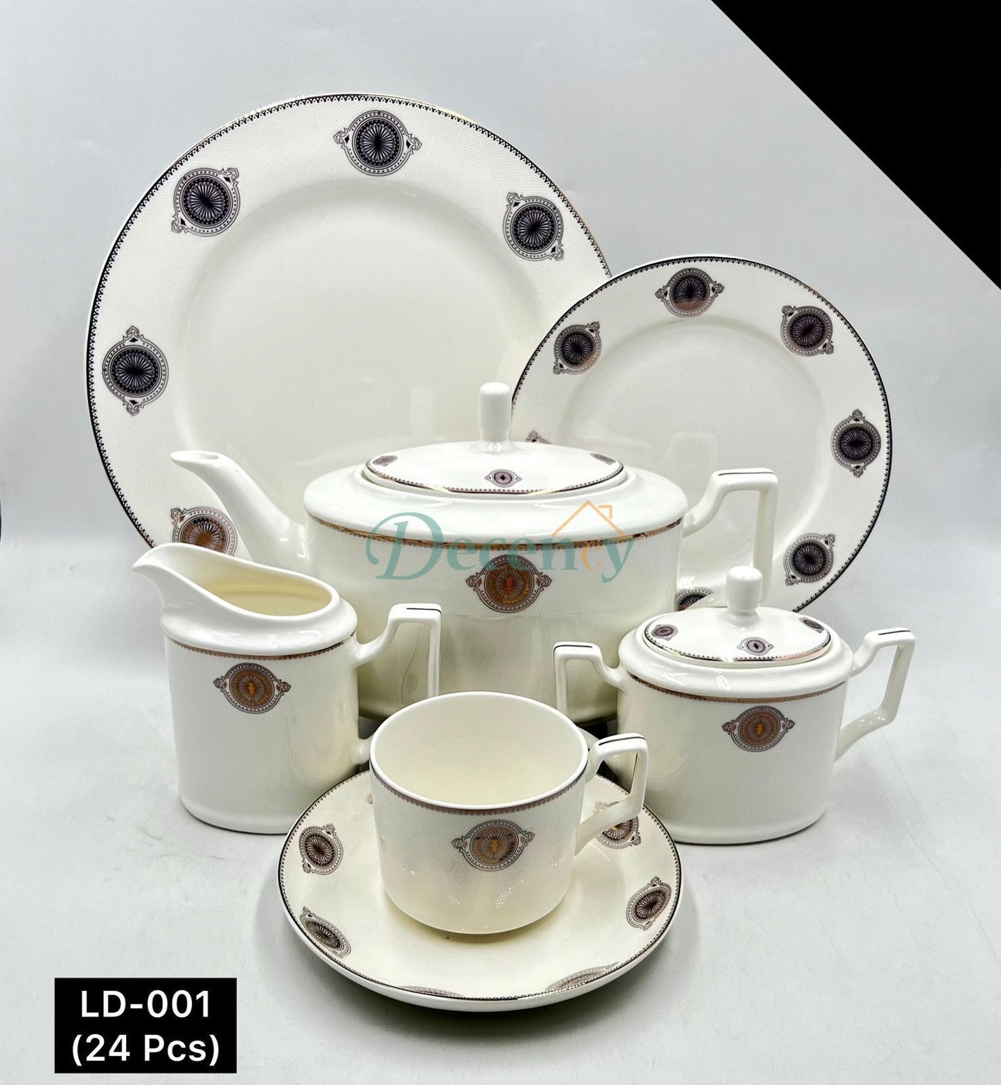 24 PCS Tea Set with Elegant -Cups, Saucers & Serving Accessories ( 9 )