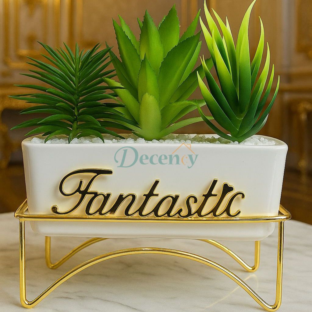 Fantastic Succulent Trio in Golden Stand