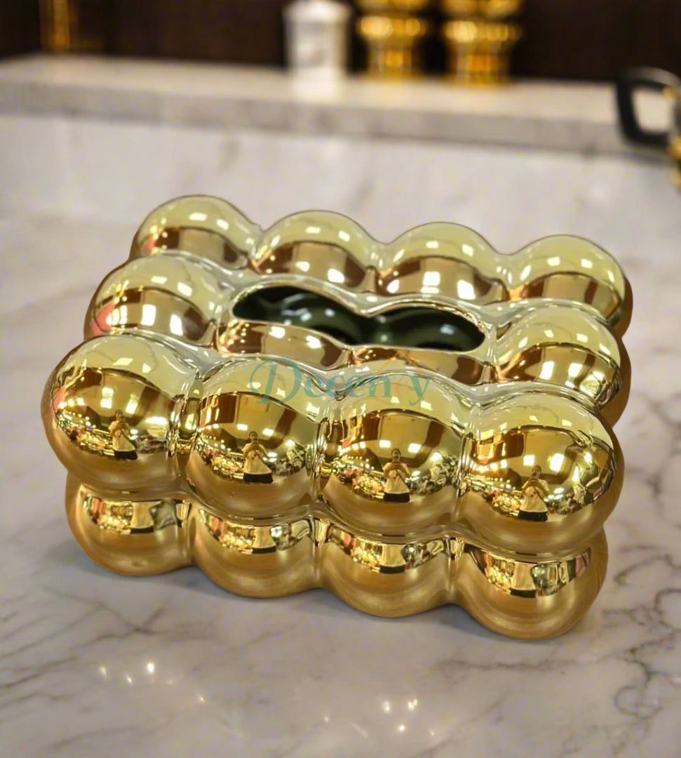 Ceramic Luxe Bubble Tissue Box – Golden Finish