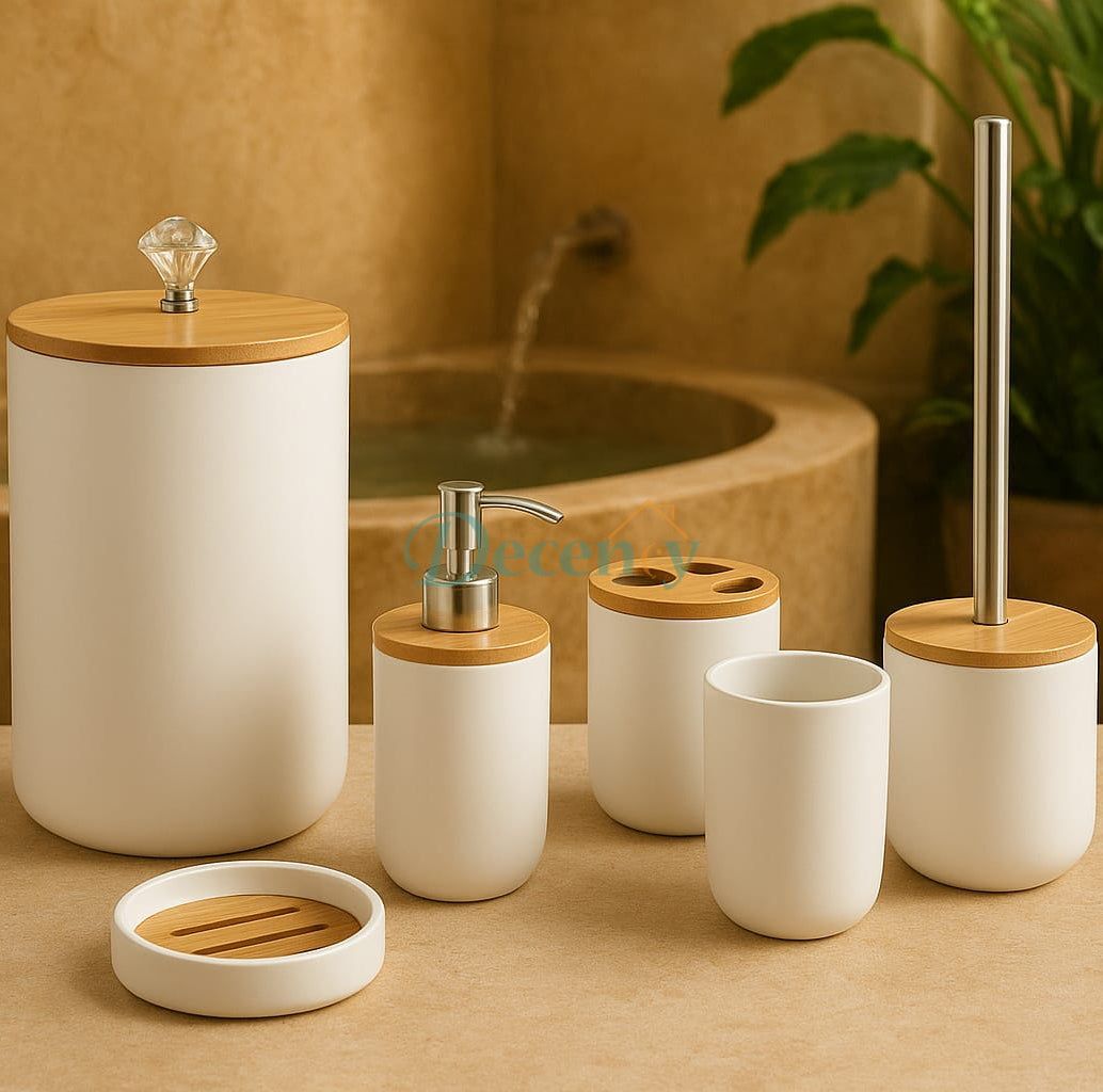 Premium White 6 Pcs Bathroom Accessories Set - Modern Soap Dispenser, Toothbrush Holder, and Tumbler Price in Pakistan