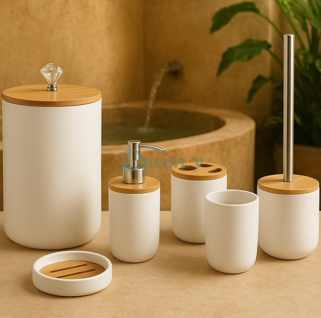 Premium White 6 Pcs Bathroom Accessories Set - Modern Soap Dispenser, Toothbrush Holder, and Tumbler Price in Pakistan