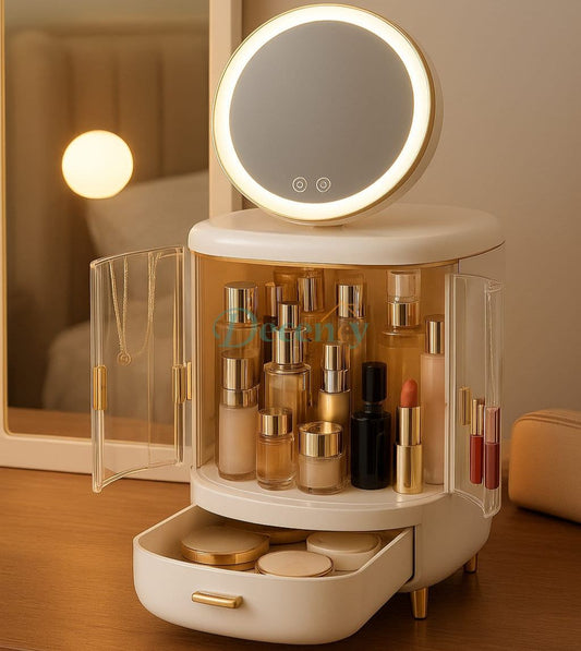 Cosmetic organizer With LED mirror