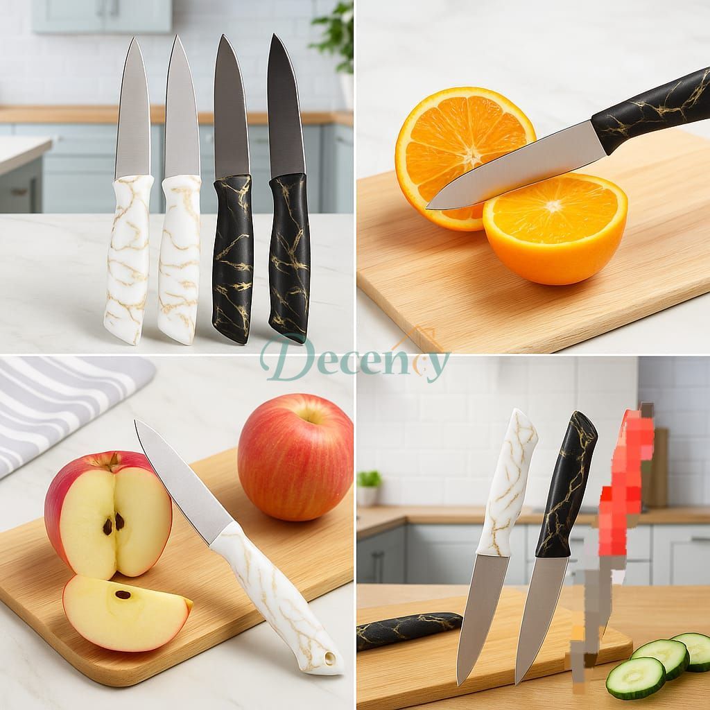 4-Piece Marble Handle Kitchen Knife Set with Premium Stainless Steel Blades for Home Use in Pakistan