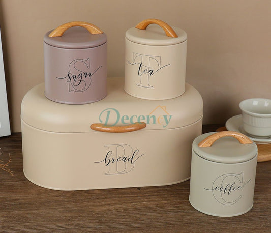 Premium Set of 4 Canister Jars: Tea, Coffee, Sugar & Spices Storage for Kitchen Counter