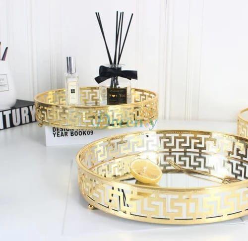 Elegant Gold-Plated Metal Vanity Tray with Mirror Base – 12x12 Inch