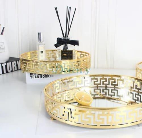 Elegant Gold-Plated Metal Vanity Tray with Mirror Base – 12x12 Inch