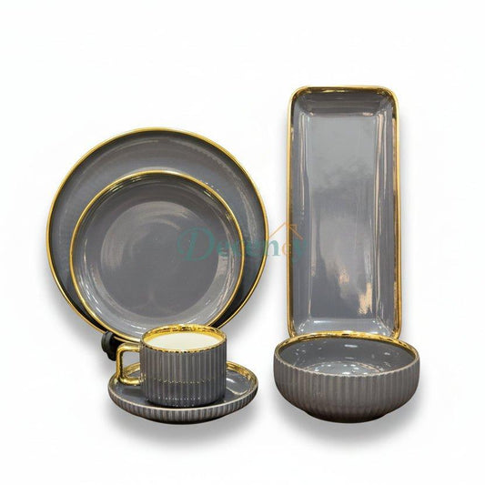 Porcelain Dark Grey Lining Dinner Set – 32 Pieces | Elegant Ceramic Tableware