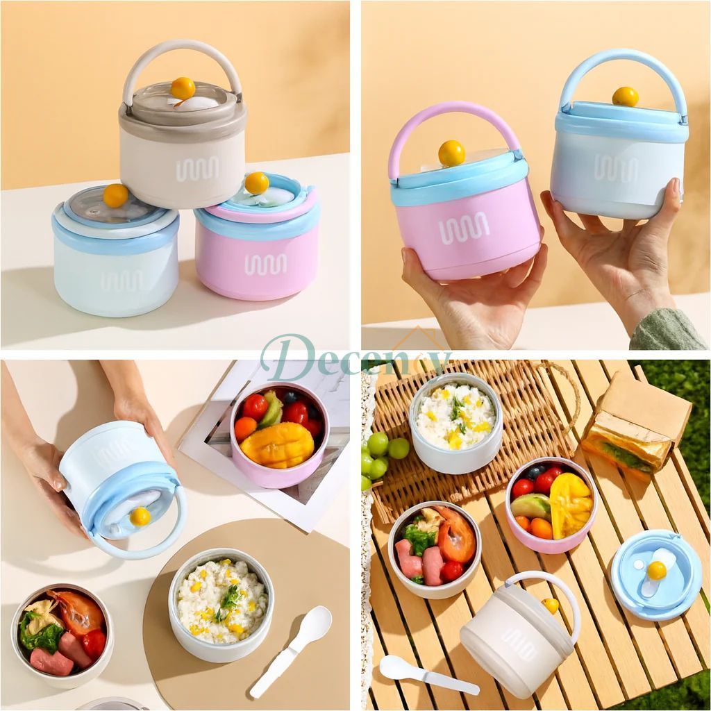 Stainless Steel Lunch Box with Foldable Spoon and Handle