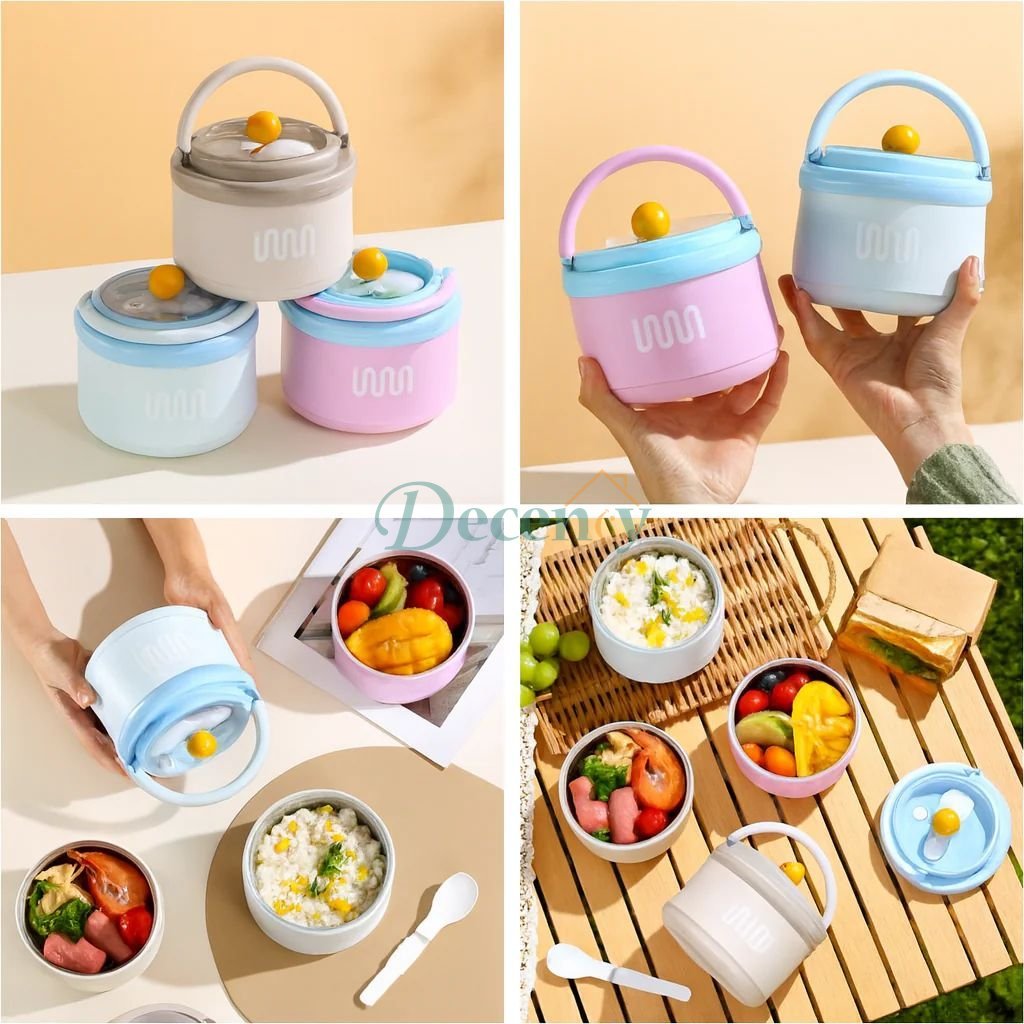 Stainless Steel Lunch Box with Foldable Spoon and Handle