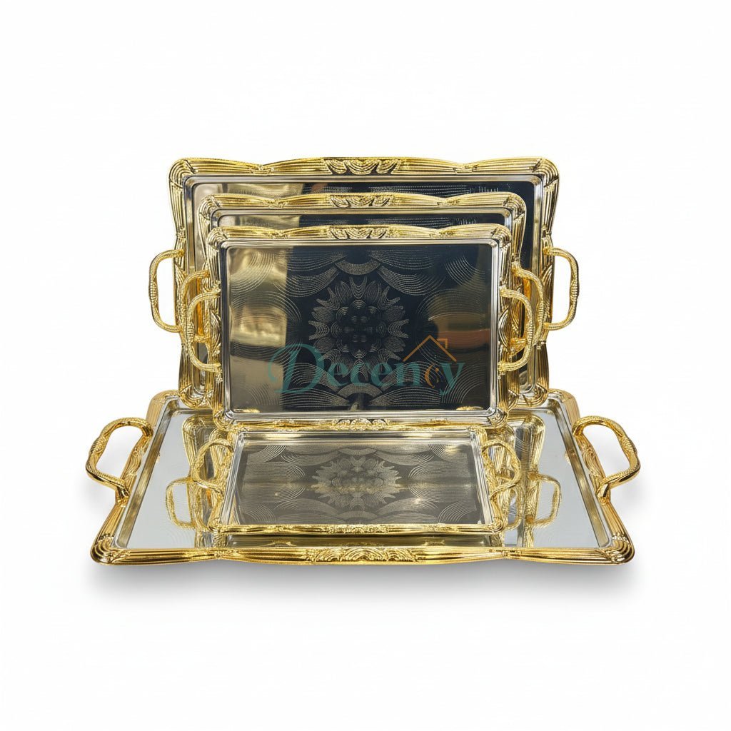 Luxury 3 Pcs Metal Tray Set (G - 09)