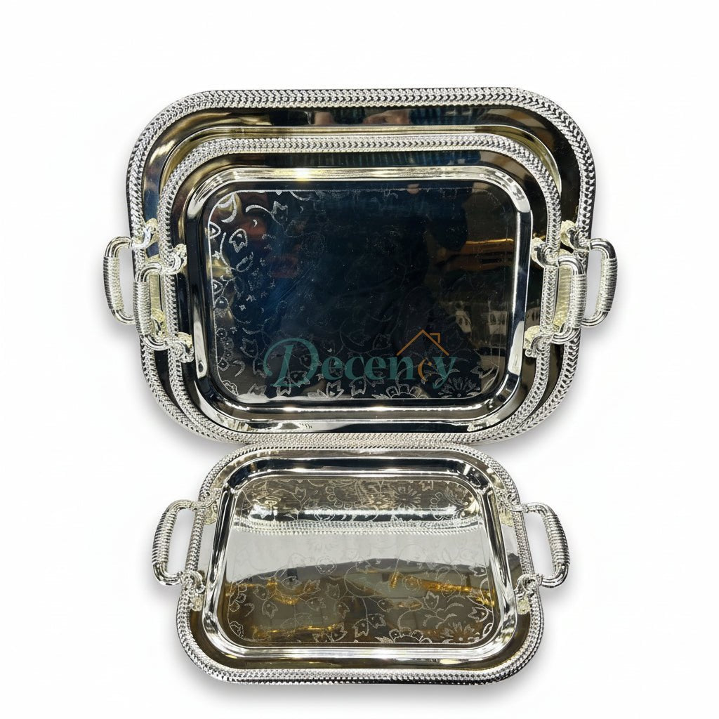Luxury 3 Pcs Metal Tray Set (G - 06)
