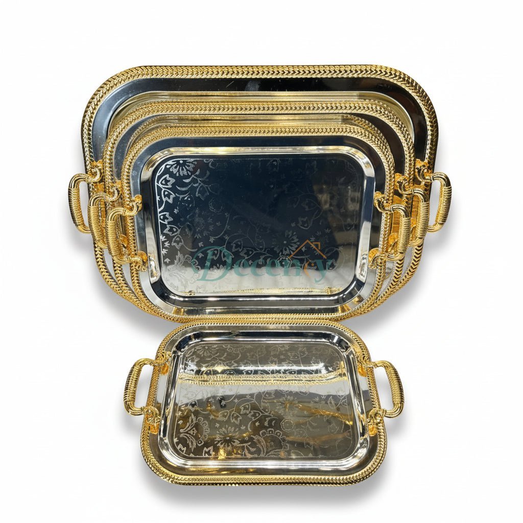 Luxury 3 Pcs Metal Tray Set (G - 05)