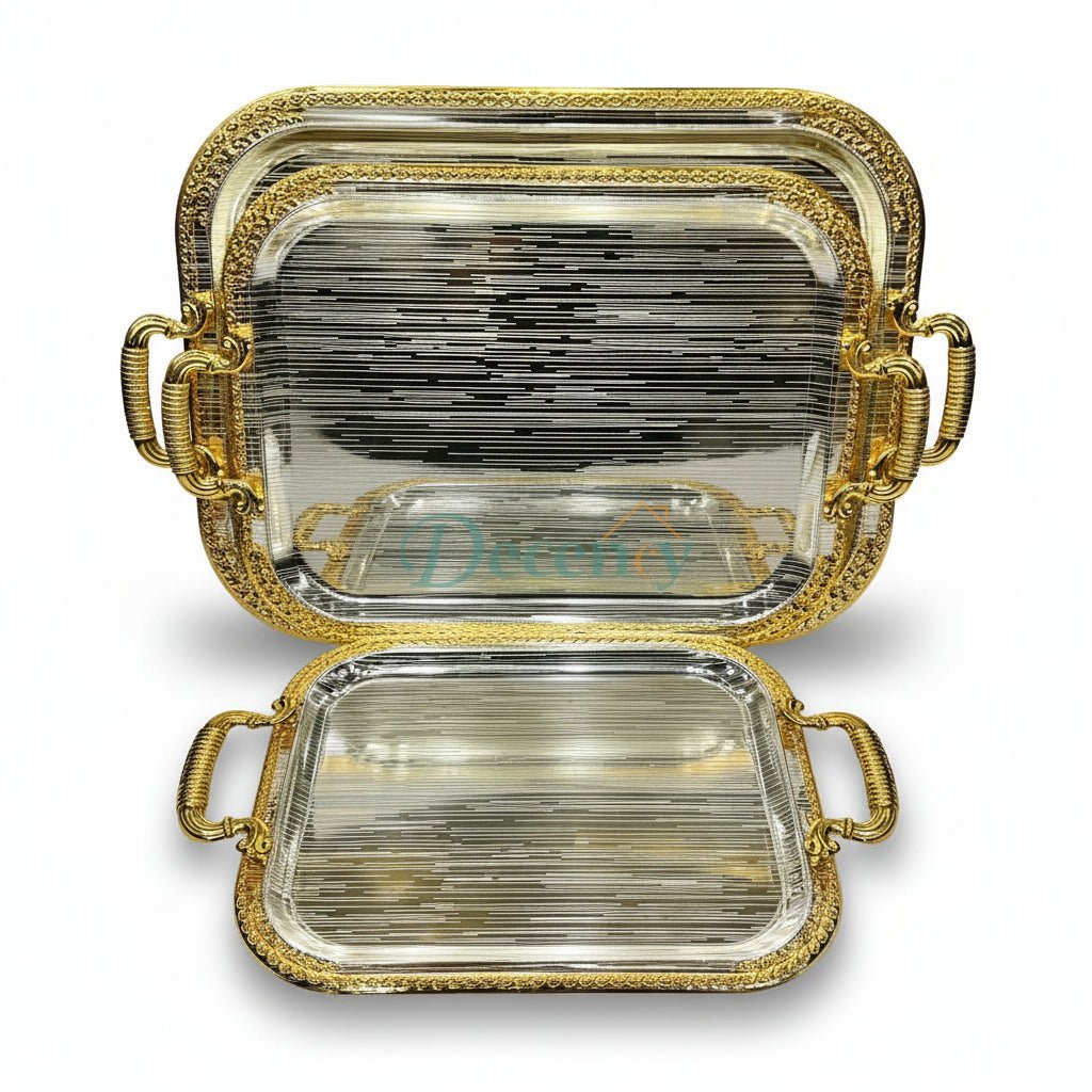 Luxury 3 Pcs Metal Tray Set (G - 07)
