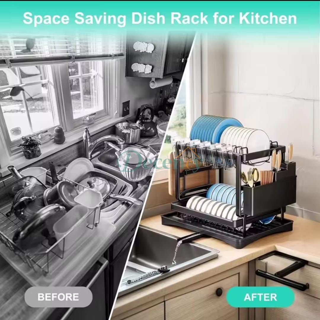 Multifunctional Dish Drying Rack Large Capacity / 2Tier Dish Racks for Kitchen Counter