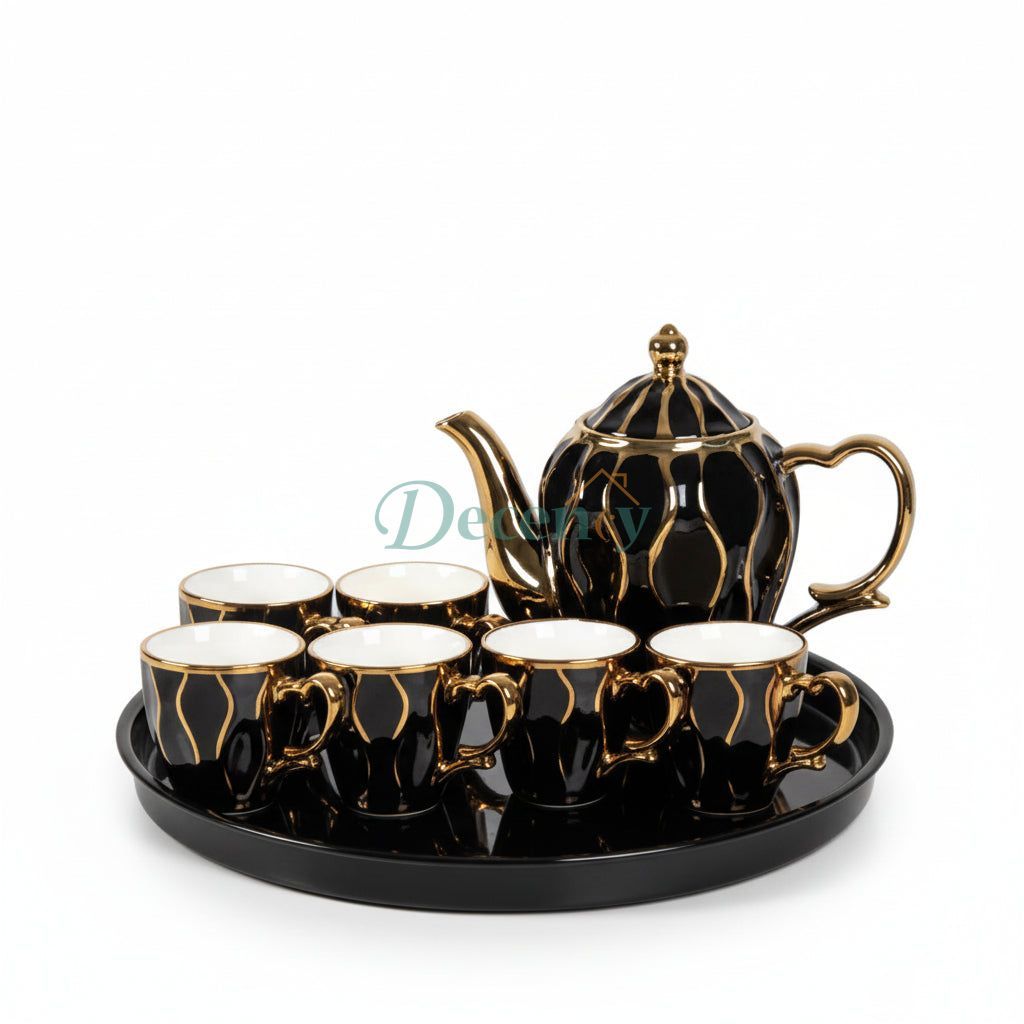 Ceramic Tea Set With Tray - Black