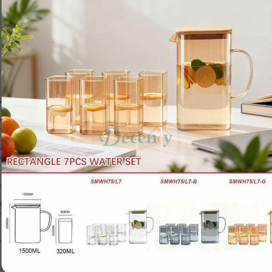 8 Pcs Turkey Glass Water Set with Wooden Tray