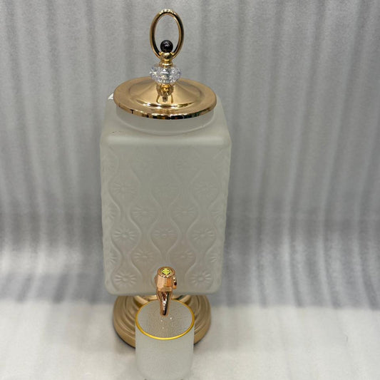 Luxury Glass Beverage Dispenser with 6 Glasses 3 Litre (Golden Base & Lid )