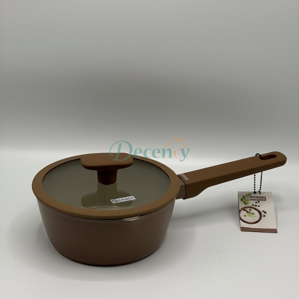Premium Non-Stick Saucepan with Glass Lid – Heat-Resistant Handle | Baroly Cookware- 18CM