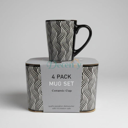 Self-Embroidered 4-Piece Ceramic Mug Set