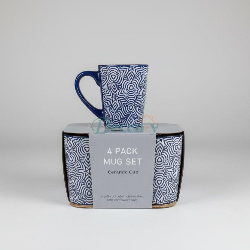 Self-Embroidered 4-Piece Ceramic Mug Set