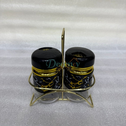 Luxurious Gold & Marble Salt and Pepper Shaker Set with Stand