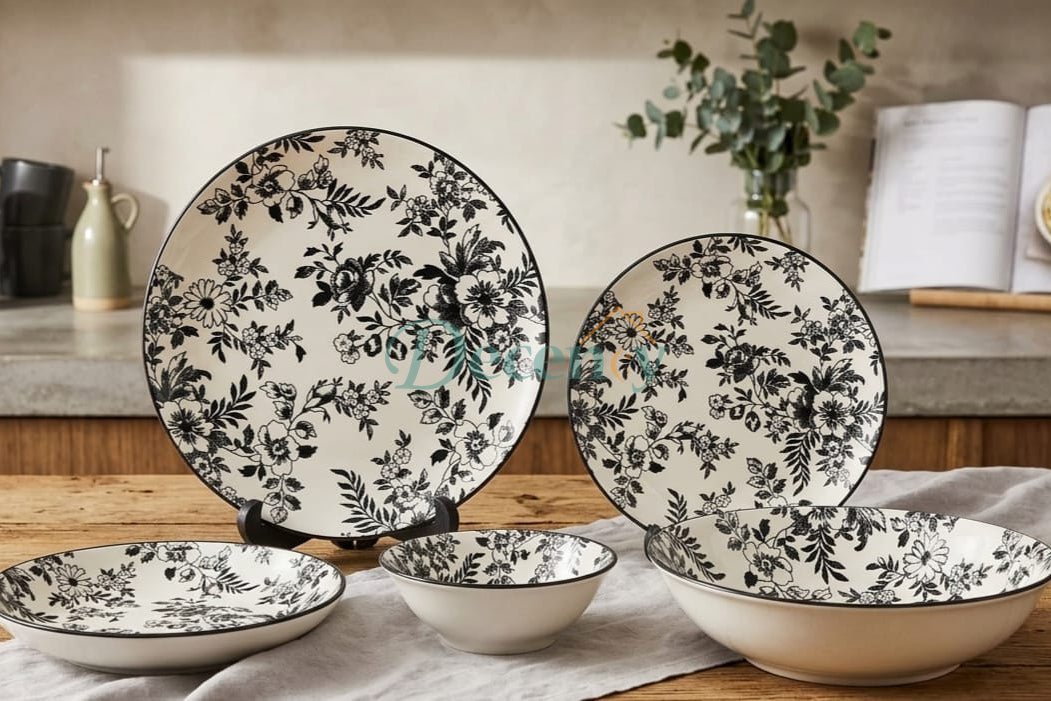 Midnight Black Porcelain Dinner Set – Luxury Matte Finish