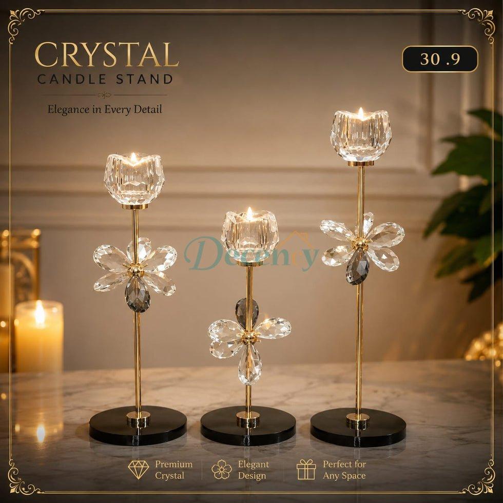 Luxury 3-Piece Crystal Floral Candle Holder Set