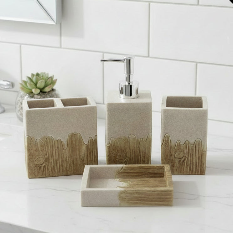 4-Piece Stone & Wood Grain Luxury Bathroom Set