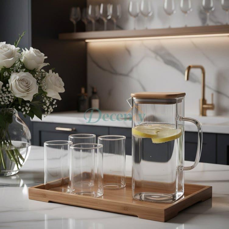 Luxury Glass Water Jug Set with Wooden Lid & Tray ( 1 )