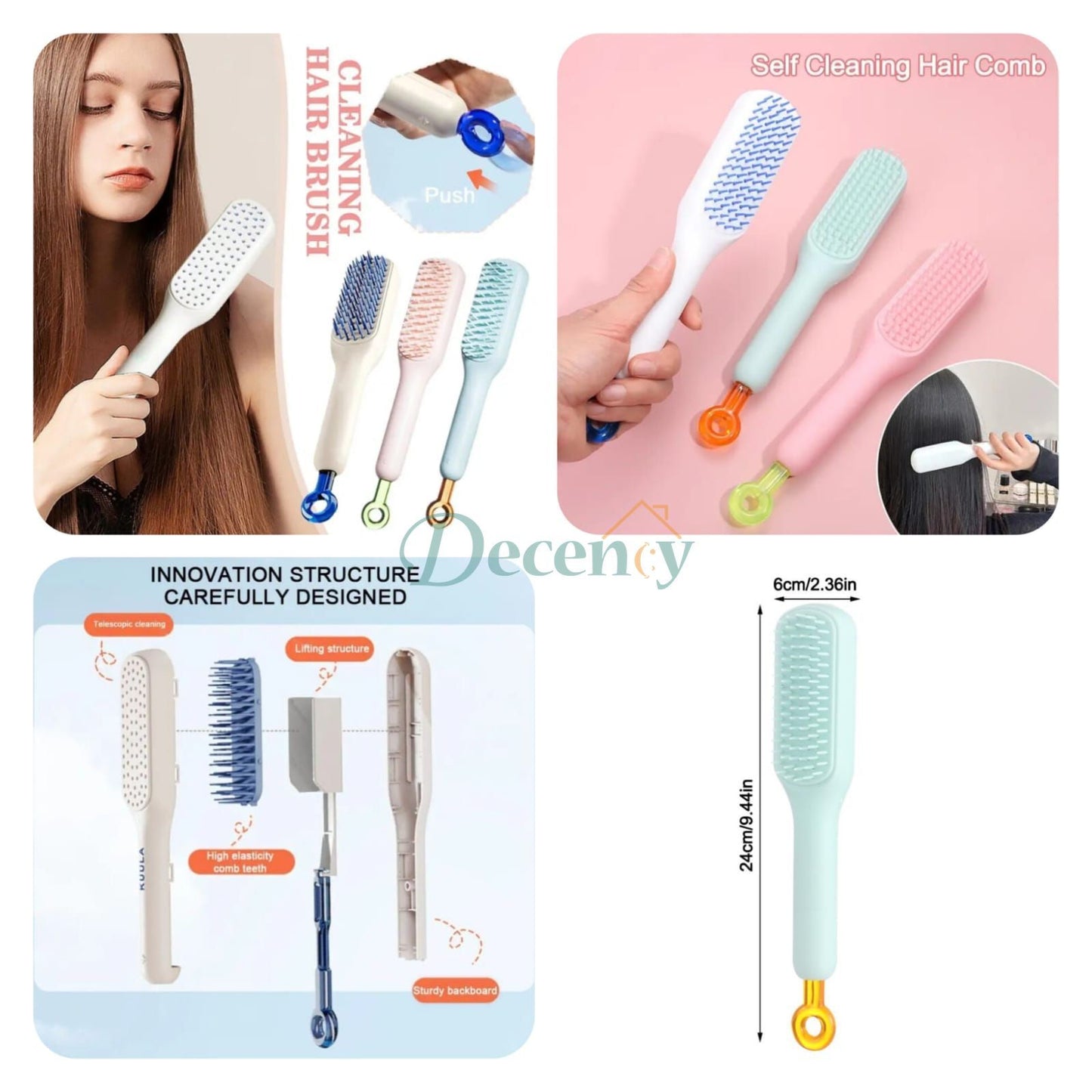 self-cleaning hair brush anti-static massage comb