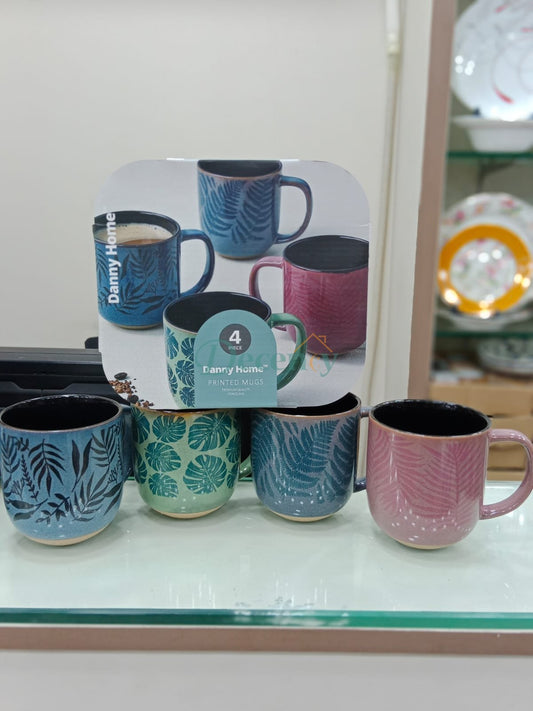 Danny Home™ 4 Pcs Leaf Printed Mugs