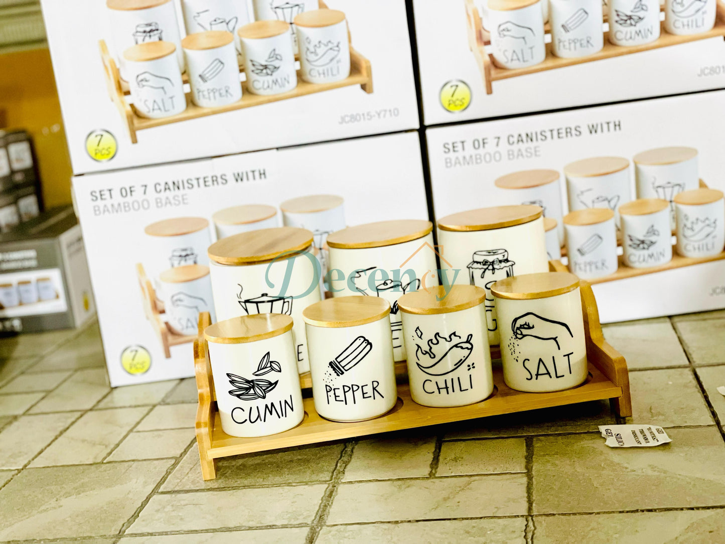 7 Pcs Spice Jar set with Real Bamboo lid & Bamboo Rack