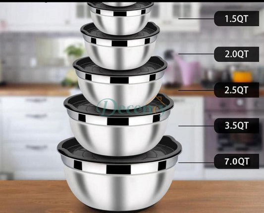 Stainless Steel Salad Bowls Set of 5 with Airtight Lid