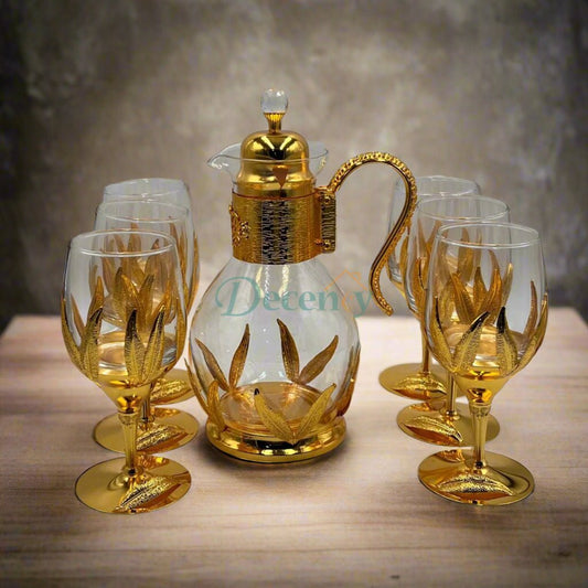 7 Pcs Luxury Golden Leaf Glassware Set ( 3 )